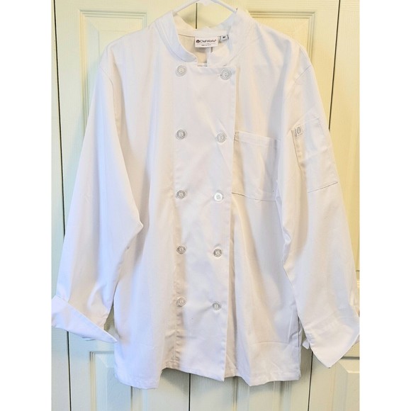 Chef Works Men Le Mans White Long Sleeve Chef's Coat US Restaurant Size M - Picture 2 of 14